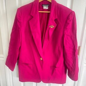 Savannah Vintage Size 16 Wool Hot Pink Blazer Gold Button